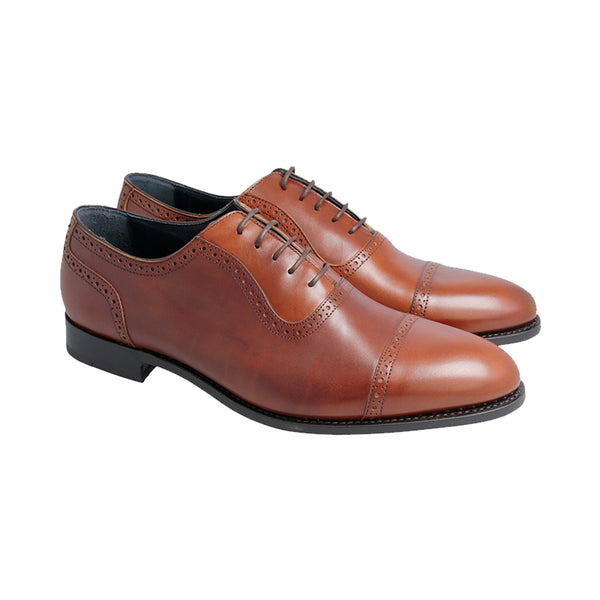 Chestnut brown Oxford shoes in full-grain Italian leather with brogue detailing and Goodyear welt, handcrafted in Portugal for classic style