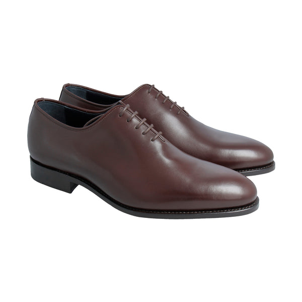 Chocolate brown whole-cut Oxford shoes in full-grain leather with Goodyear welt, handcrafted in Portugal for refined comfort and formal style.