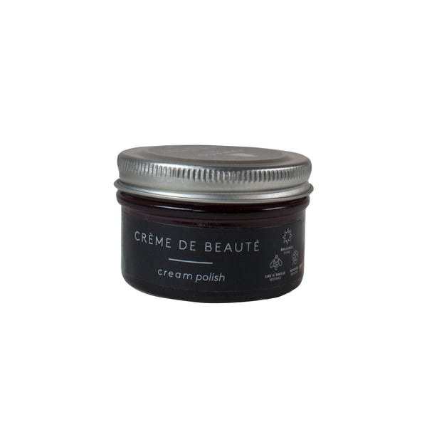 Famaco Bordeaux shoe cream with natural beeswax, nourishes and enhances shine. Perfect for Jonathan Abel burgundy shoes. Made in France.