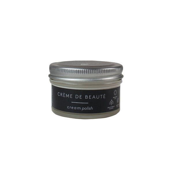 Famaco neutral shoe cream polish with natural beeswax, nourishes and adds shine to leather. Safe for all colors. Made in France
