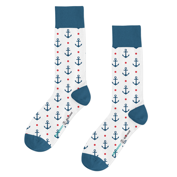 Blue and white anchor pattern socks made from 100% combed cotton, designed for comfort and style. Fits EU sizes 39–46.