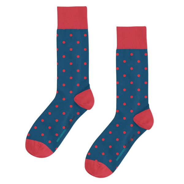 Blue and red polka dot socks made from soft 100% combed cotton, offering all-day comfort. Fits EU sizes 39–46.
