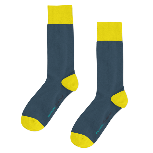 Blue and yellow two-toned socks made from 100% combed cotton, designed for all-day comfort and vibrant style. Fits EU sizes 39–46.