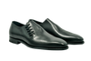 Black wholecut Oxford shoes in premium French leather with unique side lacing, Goodyear welted and handmade in Portugal for refined style