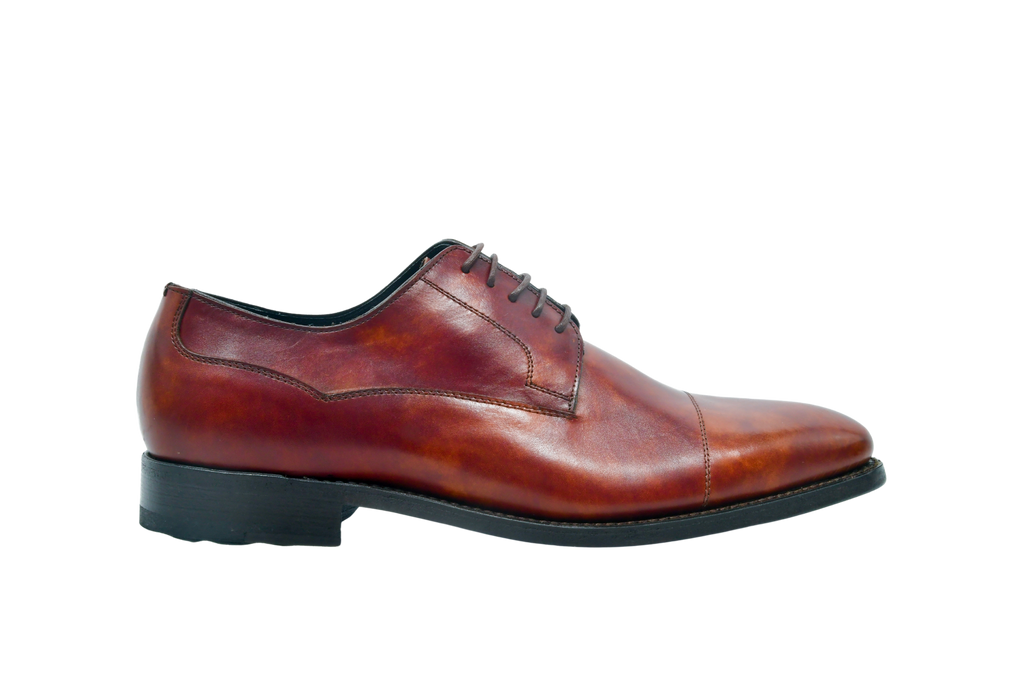 Astor in Rich bracklen brown derby shoes in premium Museum Calf Weinheimer leather, Goodyear welted with a classic cap-toe and polished finish.