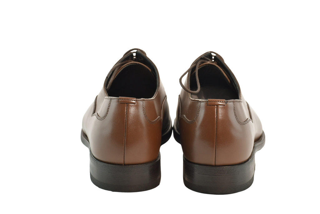 Astor in Chestnut brown Weinheimer leather derby shoes with classic cap-toe design, Goodyear welted and handcrafted for refined style.