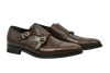 Walnut brown monk strap shoes in full-grain Italian leather with silver buckles and Goodyear welt, handcrafted in Portugal for timeless style