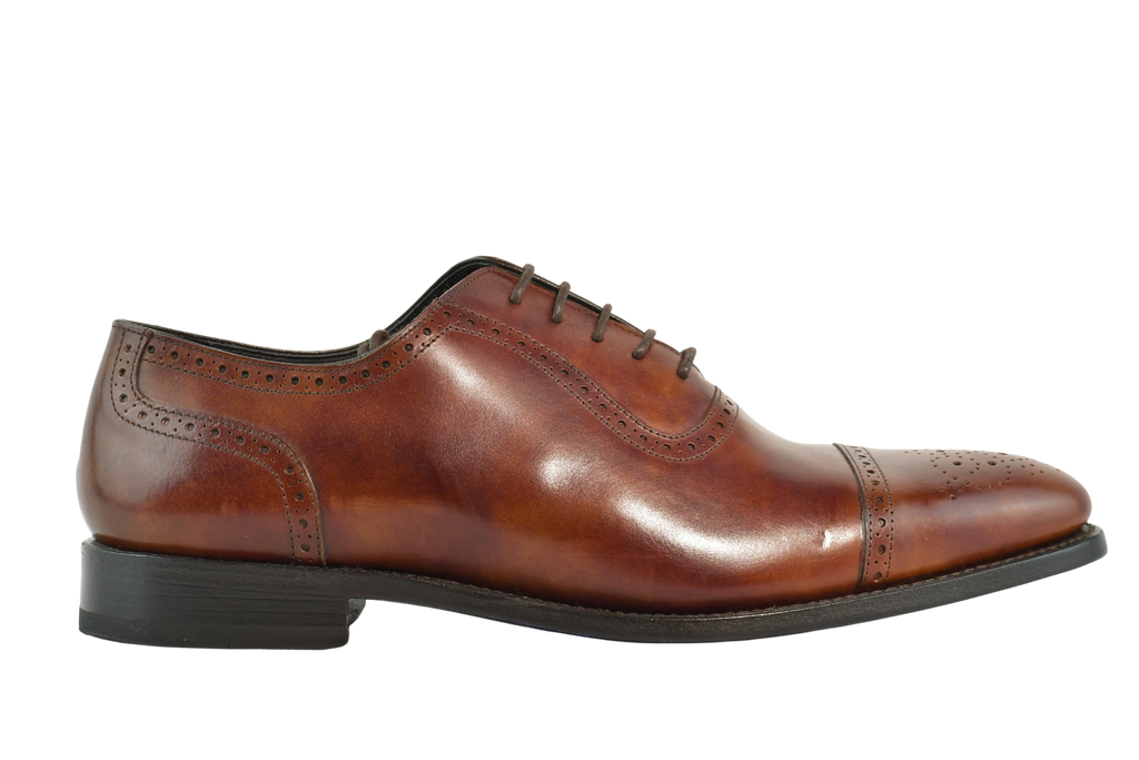 Denver Museum Calf Bracklen Oxford shoes in rich brown leather with brogue detailing and Goodyear welt, handcrafted in Portugal for classic style.