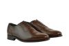 Chocolate brown Oxford shoes with brogue cap-toe design in full-grain leather, Goodyear welted and handcrafted in Portugal for classic elegance.