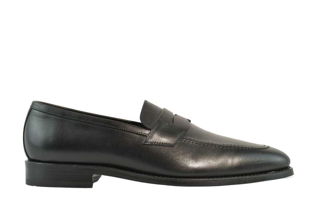 Chicago MC Bracklen Loafers in black leather by Jonathan Abel, featuring a sleek penny loafer design with a low heel and rounded toe, ideal for formal or business attire