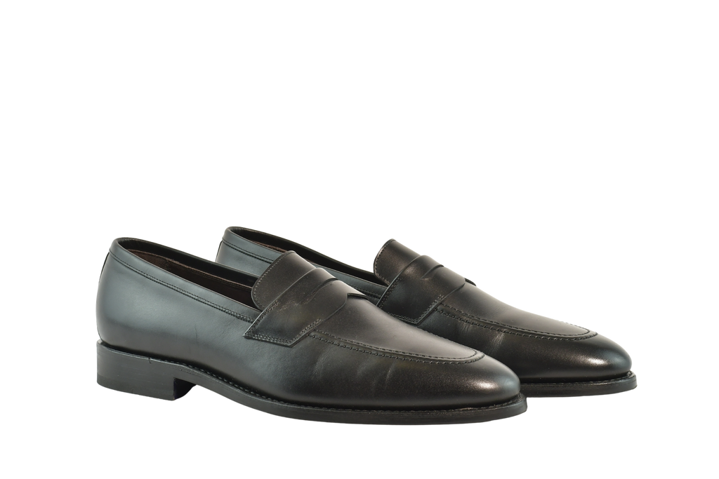 Chicago MC Bracklen Loafers in black leather by Jonathan Abel, featuring a sleek penny loafer design with a low heel and rounded toe, ideal for formal or business attire