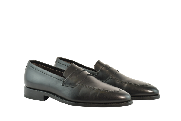 Chicago MC Bracklen Loafers in black leather by Jonathan Abel, featuring a sleek penny loafer design with a low heel and rounded toe, ideal for formal or business attire