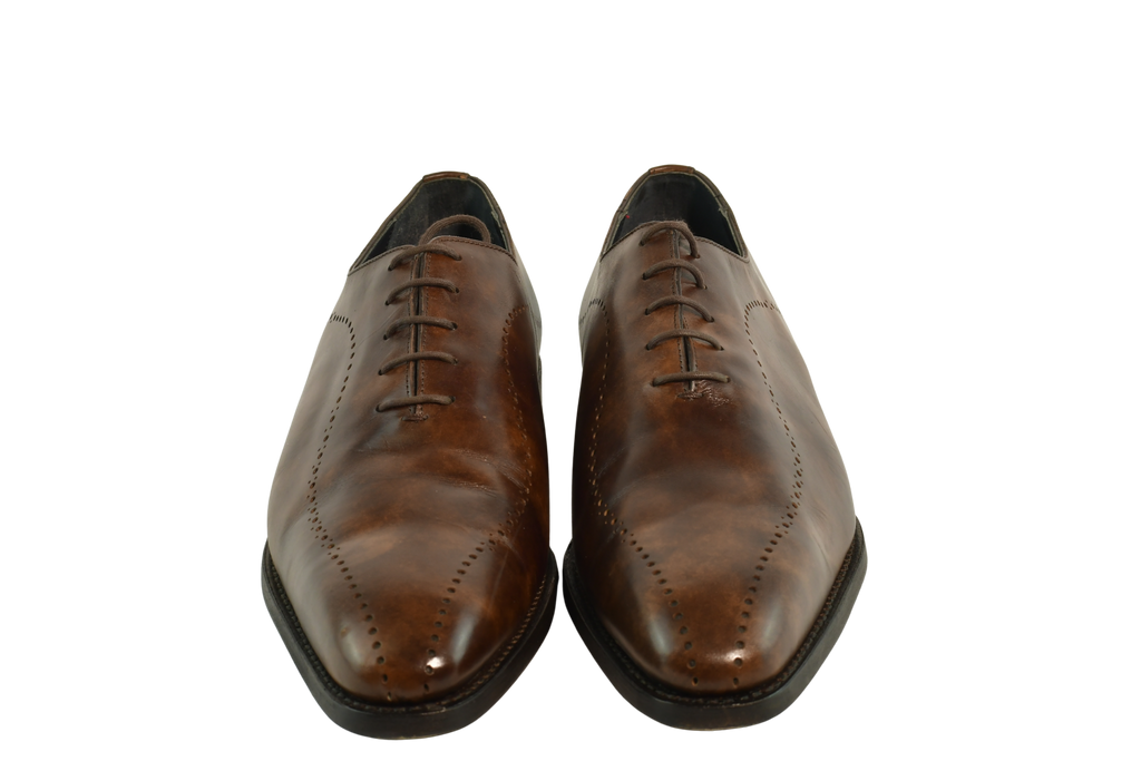 MC Chelmer brown Oxford shoes with brogue detailing in Museum Calf leather, Goodyear welted and handcrafted in Portugal on a chisel last.