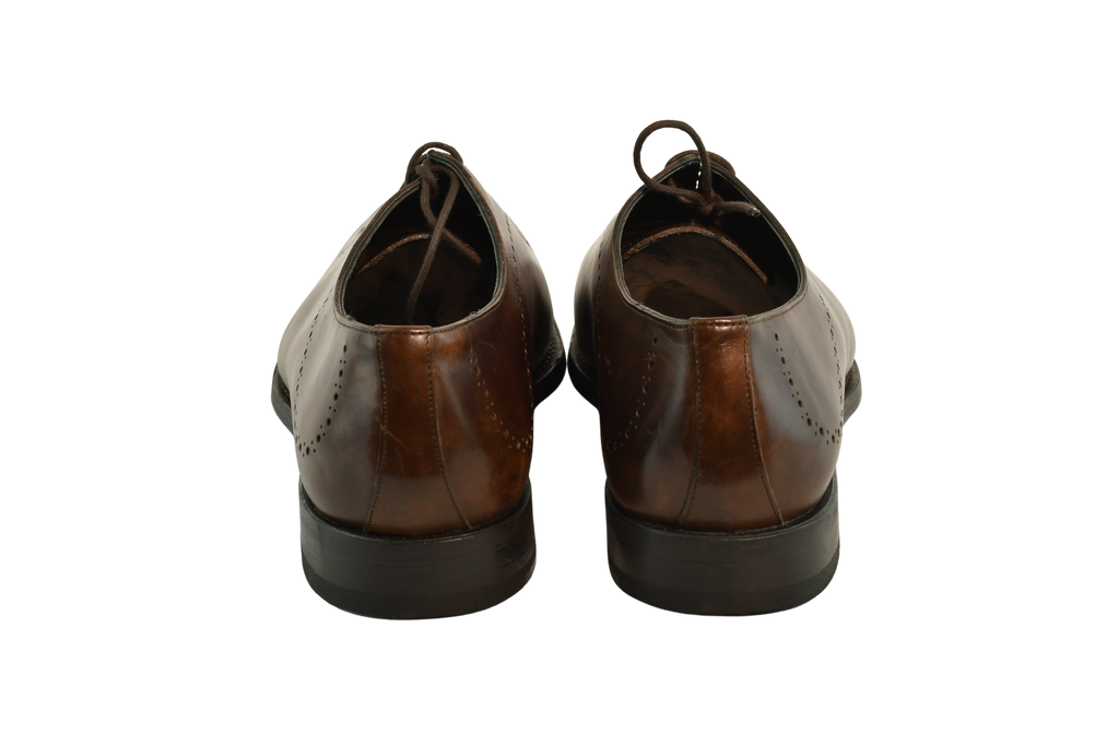 MC Chelmer brown Oxford shoes with brogue detailing in Museum Calf leather, Goodyear welted and handcrafted in Portugal on a chisel last.