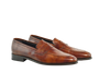 Museum Calf Bracklen penny loafers in rich reddish-brown leather, Goodyear welted and handcrafted in Portugal with round toe and blue soles.