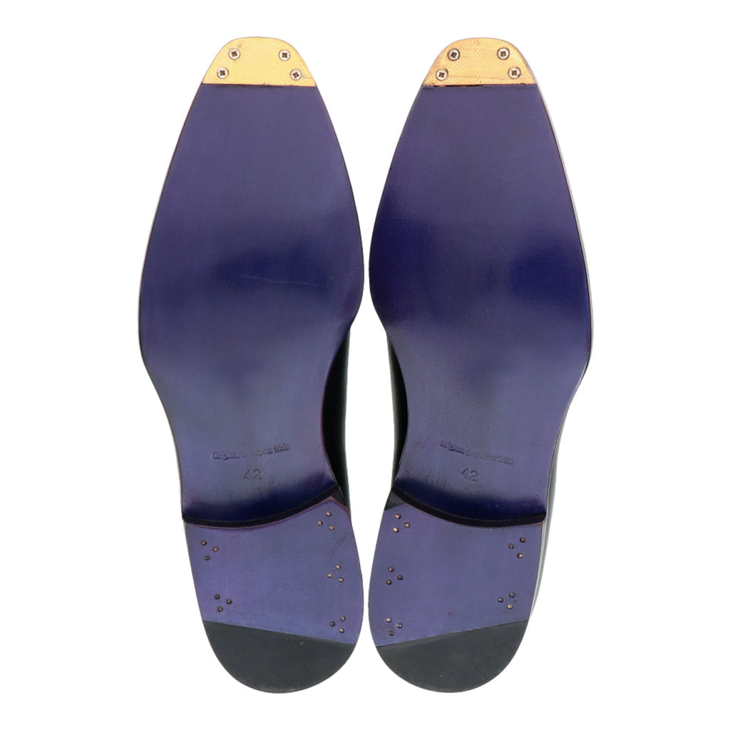 Our signature blue leather sole are also given upgrade, with  closed channel stitching, metal shoe taps and sofr fiddle waist
